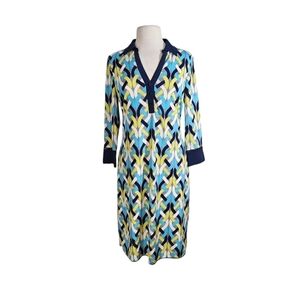 Etcetera Blue & Yellow Geometric Print Mod Shirt Dress
